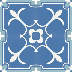 Mission Fleur-de-Lis Blue 8"x8" Encaustic Cement Tile Quarterdesign