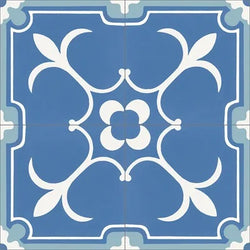 Mission Fleur-de-Lis Blue 8"x8" Encaustic Cement Tile Quarterdesign