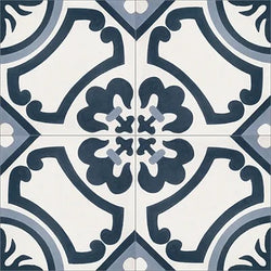 Mission Fleurette Navy 8"x8" Encaustic Cement Tile QuarterDesign