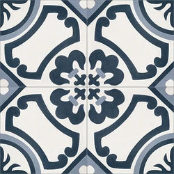 Mission Fleurette Navy 8"x8" Encaustic Cement Tile QuarterDesign