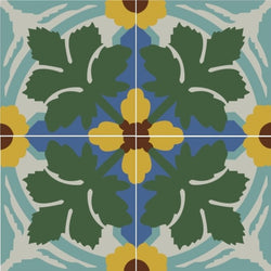 Mission Garden 1 8"x8" Encaustic Cement Tile Quarter Design