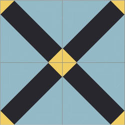 Mission Geometric Lattice Moroccan Blue 8"x8" Encaustic Cement Tile Quarter Design