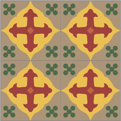Mission Holy Grail 8"x8" Encaustic Cement Tile Quarter Design