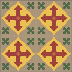 Mission Holy Grail 8"x8" Encaustic Cement Tile Quarter Design