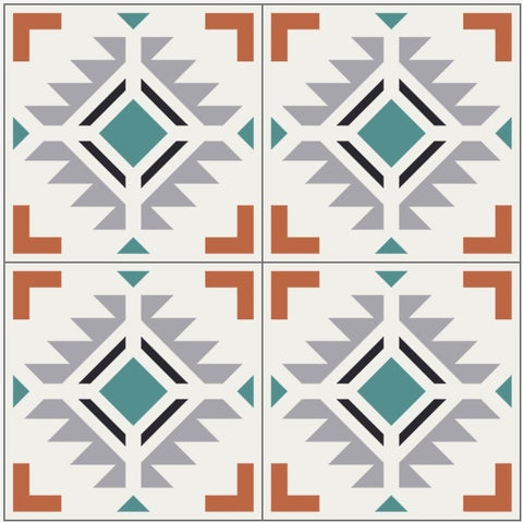 Mission Hopi Gray Hills 8"x8" Encaustic Cement Tile Quarter Design