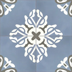 Mission Lily Blue 8"x8" Encaustic Cement Tile Quarter Design