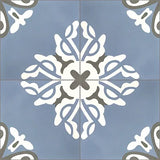Mission Lily Blue 8"x8" Encaustic Cement Tile Quarter Design