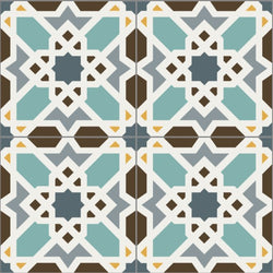 Mission Marrakech Blue 8"x8" Encaustic Cement Tile Quarter Design