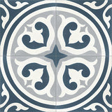 Mission Palazzo North Coast Colorway Encaustic Cement Tile 8"x8" Quarter Design