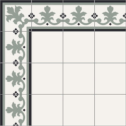 Mission Queen Border and Outside Corner 8"x8" Encaustic Cement Tile in Clermont Colorway (Sage, Black, White)