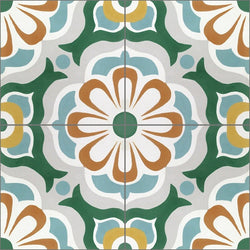 Mission Renatus Green 8"x8" Encaustic Cement Tile Quarter Design
