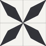 Mission Rhomboid Star Black 8"x8" Encaustic Cement Tile Quarter Design