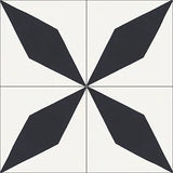 Mission Rhomboid Star Black 8"x8" Encaustic Cement Tile Quarter Design