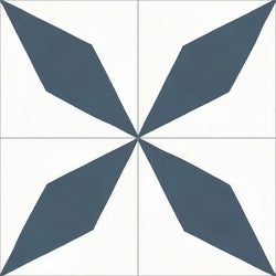 Mission Rhomboid Star Navy 8"x8" Encaustic Cement Tile Quarter Design