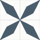 Mission Rhomboid Star Navy 8"x8" Encaustic Cement Tile Quarter Design