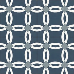 Mission Rings Navy 8"x8" Encaustic Cement Tile Quarter Design