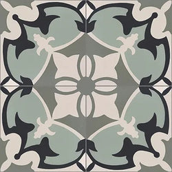 Mission Roquebrune Green 8"x8" Encaustic Cement Tile Quarter Design