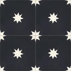 Mission Starry Night Black 8"x8" Encaustic Cement Tile Quarter Design