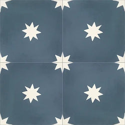 Mission Starry Night Navy 8"x8" Encaustic Cement Tile Quarter Design