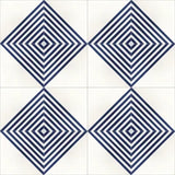 Mission Striped Diagonal Blue 8"x8" Encaustic Cement Tile Rug Layout