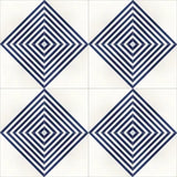 Mission Striped Diagonal Blue 8"x8" Encaustic Cement Tile Rug Layout