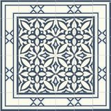 Mission Zebra Blue Encaustic Cement Tile Rug with Santiago Border
