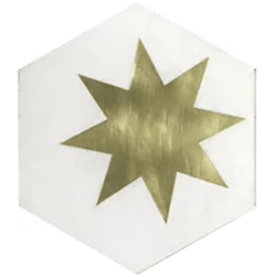 Mission Large Brass Star White 8" Hexagon Cement Tile - Avente Tile