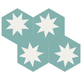 Mission Large Star Aqua 8" Hexagon Cement Tile - Avente Tile