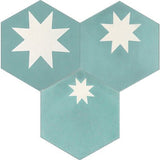 Mission Large Star Aqua 8" Hexagon Cement Tile - Avente Tile