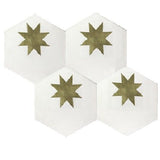 Mission Medium Brass Star White 8" Hexagon Cement Tile - Avente Tile