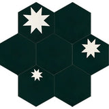 Mission Medium Star Black 8" Hexagon Cement Tile - Avente Tile