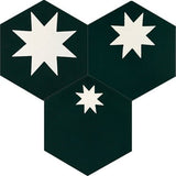 Mission Medium Star Black 8" Hexagon Cement Tile - Avente Tile