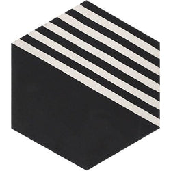 Mission Riffles Black and White 8" Hexagon Cement Tile - Avente Tile
