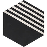 Mission Riffles Black and White 8" Hexagon Cement Tile - Avente Tile