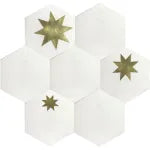 Avente Mission Assorted Brass Stars with White Hexagon Cement Tile Rug
