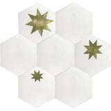 Avente Mission Assorted Brass Stars with White 8 in. Hexagon Cement Tile Rug