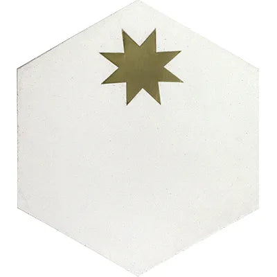 Avente Mission Small Brass Star White Hexagon Cement Tile