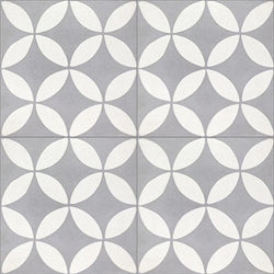 Mission Circles II Encaustic Cement Tile Quarter Design - Gris & White
