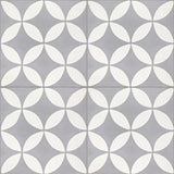 Mission Circles II Encaustic Cement Tile Quarter Design - Gris & White