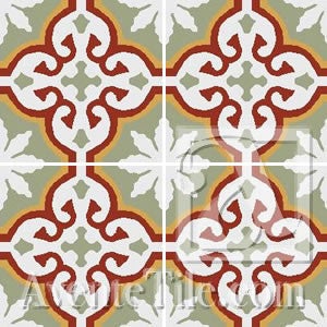 Classic Sofia A 8" x 8" Cement Tile Quarter Design