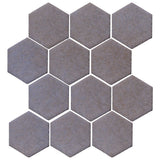 Clay Arabesque 4" Hexagon Glazed Ceramic Tile - Black & Blue