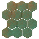 Clay Arabesque 4" Hexagon Glazed Ceramic Tile - Copper