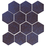 Clay Arabesque 4" Hexagon Glazed Ceramic Tile - Persian Blue