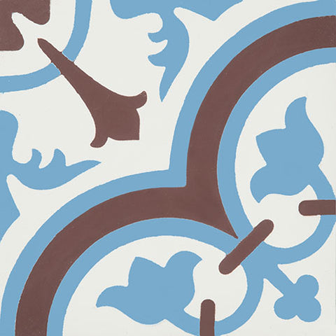 Classic Cluny D Encaustic Cement Tile in Blue, Chocolate and White