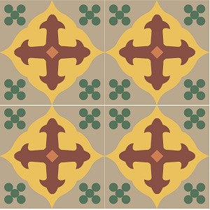  Mission Holy Grail C 6"x6" Encaustic Cement Tile Quarter Design