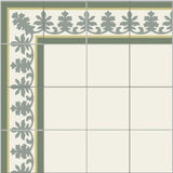Mission Alegre Verde Border with Plain Blanc Field Cement Tile Rug