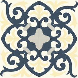 Mission Espanola Cozy Colorway 8"x8" Encaustic Cement Tile - 4 tiles shown (complete quarter design)