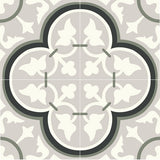 Mission Roseton Green and Gray Encaustic Cement Tile 8"x8" Grouping of 4 Tiles