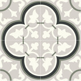 Mission Roseton Green and Gray Encaustic Cement Tile 8"x8" Grouping of 4 Tiles