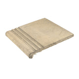 Rustic Cement Tile Grooved Stair Tread 12" - Bone